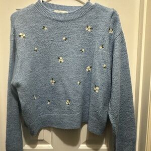 Mango Light Blue Floral Women's Sweater Size S